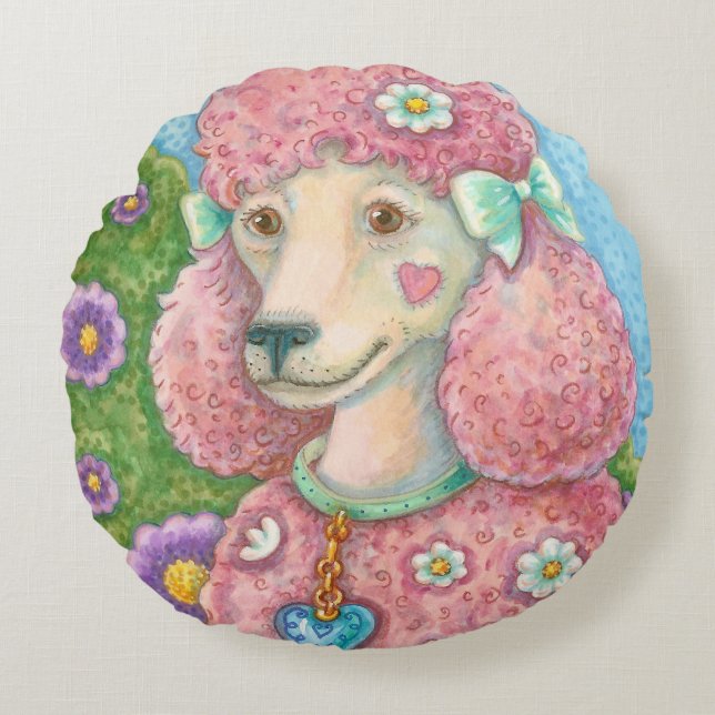 DAG de Roze ronddraaiende RONDE PILLOW Rond Kussen (Voorkant)