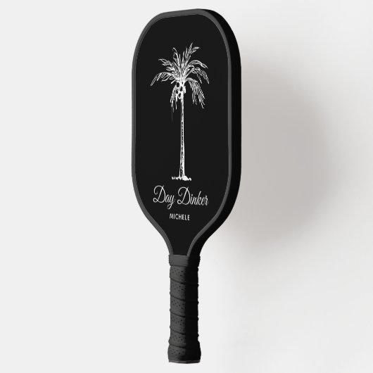 Dag Dinker Custom Zwart Wit Palm Tree Grappig Pickleball Paddle (Links)