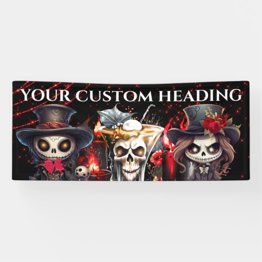 Dag dode skelet cocktail Halloween spooky DIY Spandoek (Horizontaal)