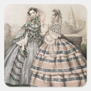 Dag Dress voor 1858, gegraveerd door Barreau Vierkante Sticker