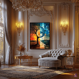 Dag en Nacht Gebrandschilderde Surrealistische Kun Canvas Afdruk