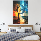 Dag en nacht Glas in lood surrealistisch kunstwerk Canvas Afdruk (Insitu (Slaapkamer))