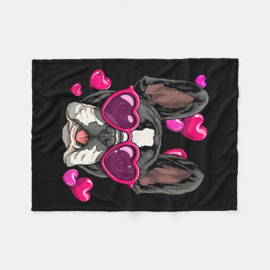 Dag Franse Bulldog Hart Koppels Liefde Dag Hond Fleece Deken (Voorkant (Horizontaal))