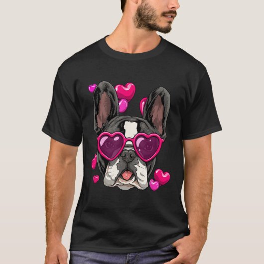 Dag Franse Bulldog Hart Koppels Liefde Dag Hond T-shirt (Voorkant)