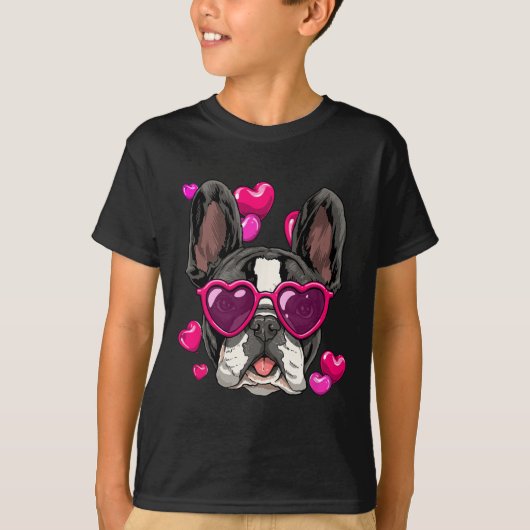 Dag Franse Bulldog Hart Koppels Liefde Dag Hond T-shirt (Voorkant)