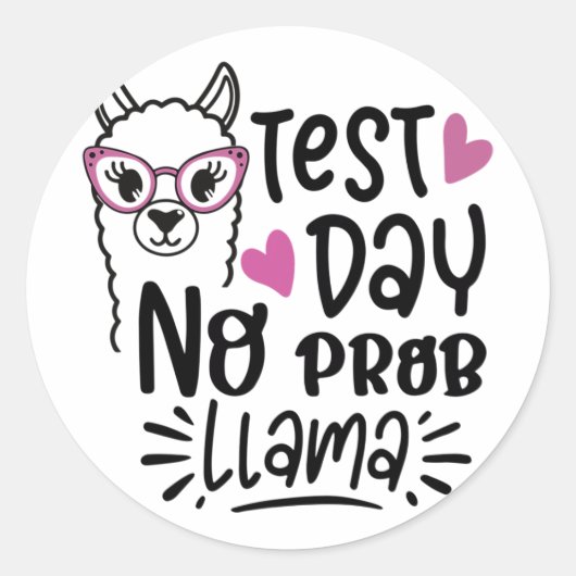 Dag Geen Prob-llama leraar testen Dag 1 Ronde Sticker (Voorkant)