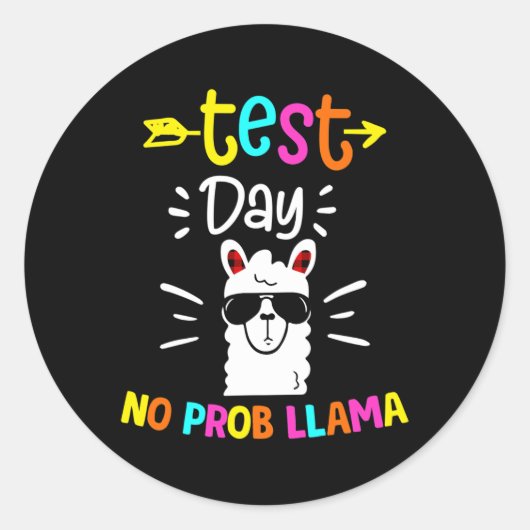 Dag Geen Prob Llama Red Plaid Teacher Test Dag Ronde Sticker (Voorkant)