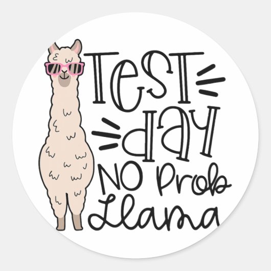 Dag Geen Prob Llama Teacher Testdag 1 Ronde Sticker (Voorkant)