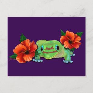 Dag gekko met hibiscus aankondigingskaart