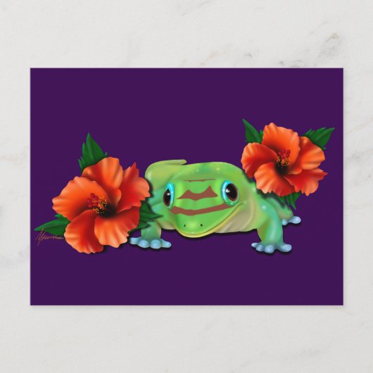 Dag gekko met hibiscus aankondigingskaart (Voorkant)