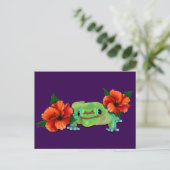 Dag gekko met hibiscus aankondigingskaart (Staand voorkant)