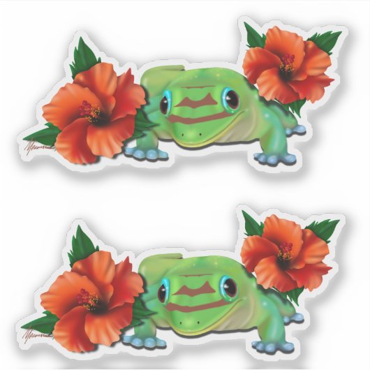 Dag gekko met hibiscus sticker (Voorkant)