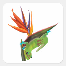 Dag gekko op de vogel van het paradijs vierkante sticker