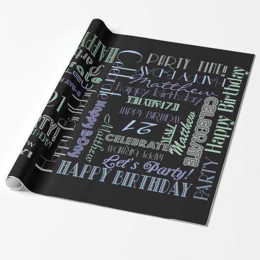 Dag gevierd! Cool Custom NAME and AGE Cadeaupapier (Uitgerold)