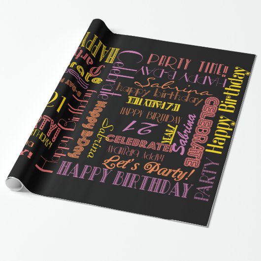 Dag gevierd! De NAAM en de LEEFTIJD van de Douane Cadeaupapier (Uitgerold)