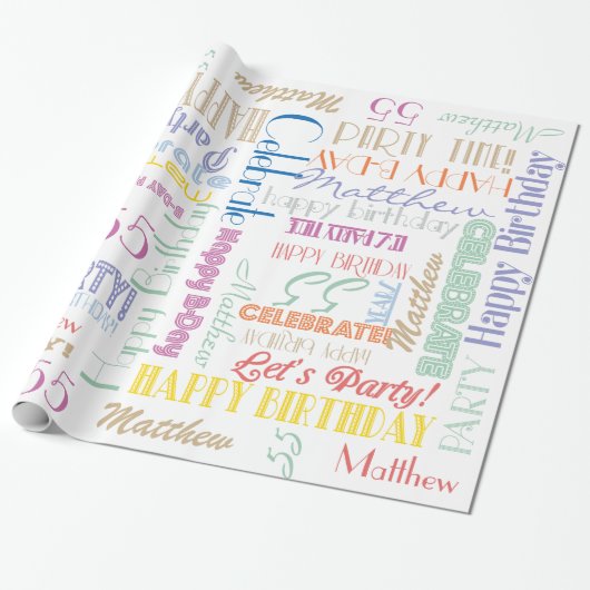 Dag gevierd! Lettertypenaam en -leeftijd Cadeaupapier (Uitgerold)