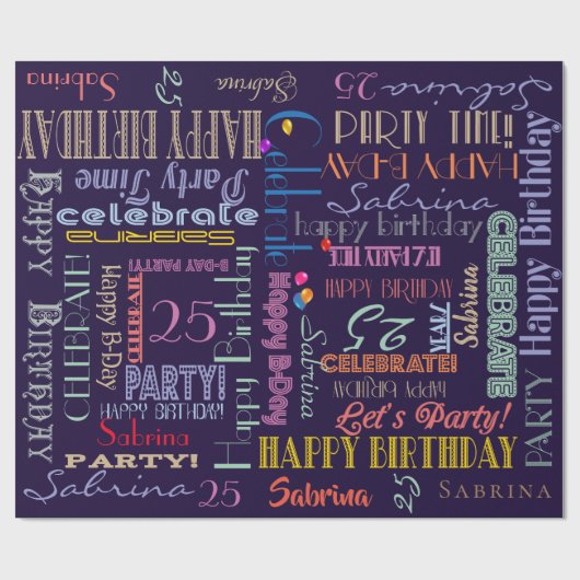 Dag gevierd! Typografie Aangepaste NAAM AGE Cadeaupapier (Vlak)