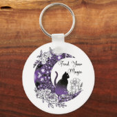 Dag Grafische Mystieke Hemelse Zwarte Kat Maan Sleutelhanger (Voorkant)