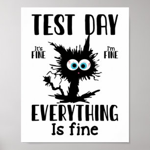 Dag Grappig Stressed Cat Zwart Leraar Student Test Poster