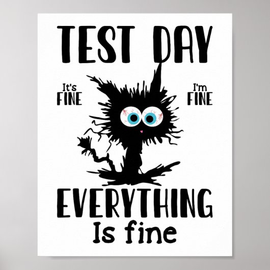 Dag Grappig Stressed Cat Zwart Leraar Student Test Poster (Voorkant)