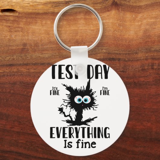 Dag Grappig Stressed Cat Zwart Leraar Student Test Sleutelhanger (Voorkant)
