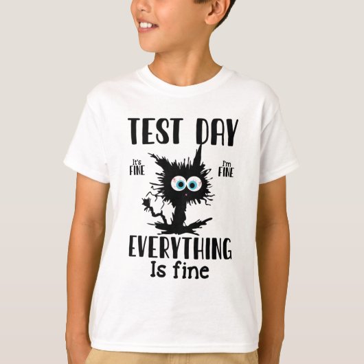 Dag Grappig Stressed Cat Zwart Leraar Student Test T-shirt (Voorkant)