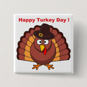 DAG HAPPY TURKEY VIERKANTE BUTTON 5,1 CM