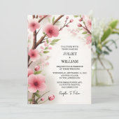 Dag Hout Bamboe Roze Sakura Kersenbloesem Bruiloft Kaart (Staand voorkant)