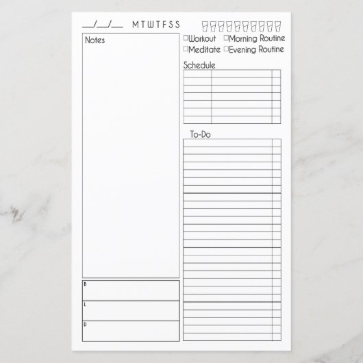 Dag in één oogopslag met notitieruimte (Achterkant)