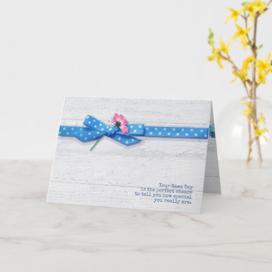 dag in polka dot ribbon Name Day Kaart (Gele Bloem)