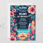 Dag Joy hula Luau Surf Aloha Hawaiian 1e Verjaarda Kaart (Voorkant)