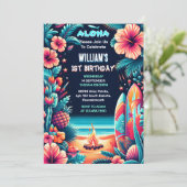 Dag Joy hula Luau Surf Aloha Hawaiian 1e Verjaarda Kaart (Staand voorkant)