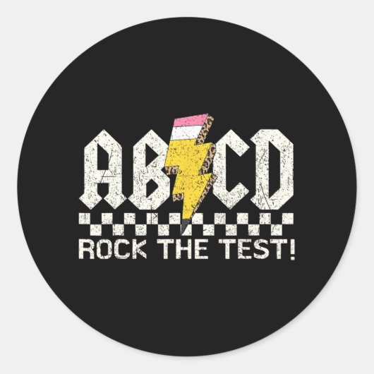 Dag Leraar Testen Retro ABCD Rock Test Dag School Ronde Sticker (Voorkant)