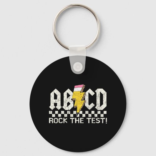 Dag Leraar Testen Retro ABCD Rock Test Dag School Sleutelhanger (Voorkant)