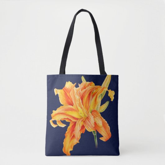 Dag Lily fine art sinaasappel en groene bloem Tote Bag (Voorkant)