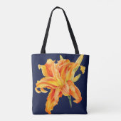 Dag Lily fine art sinaasappel en groene bloem Tote Bag (Achterkant)