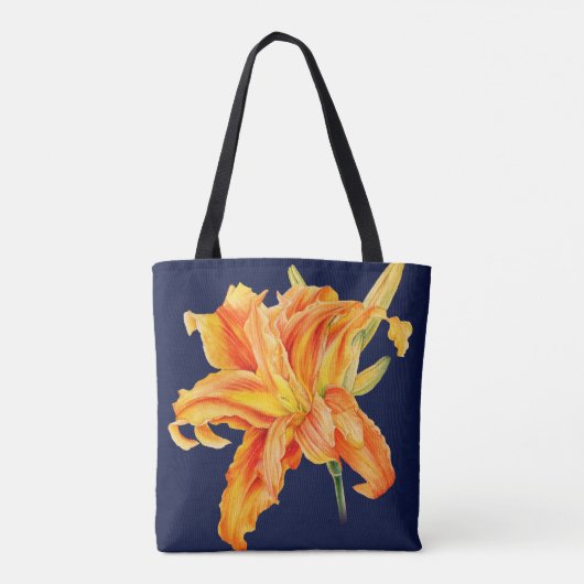 Dag Lily fine art sinaasappel en groene bloem Tote Bag (Achterkant)