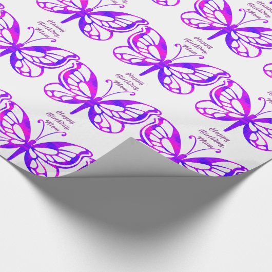 Dag, mam, vlinders in paars. cadeaupapier (Hoek)
