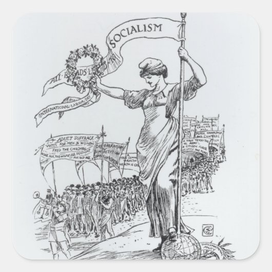 Dag mei 1907 vierkante sticker (Voorkant)