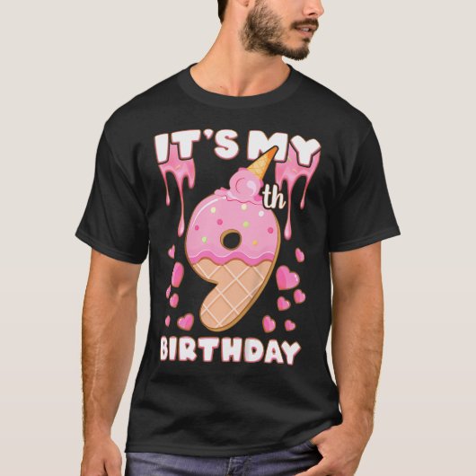 Dag, Meisje 9 jaar, Ice Cream, het is mijn negende T-shirt (Voorkant)