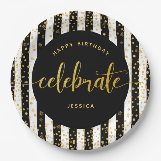 Dag moderne goudhoudende stippen zwart wit papieren bordje (Voorkant)