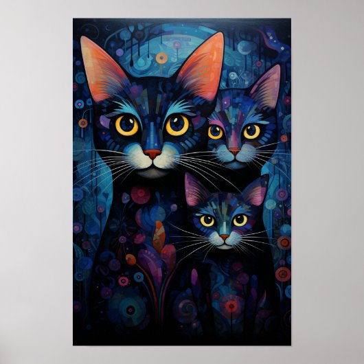 Dag & Nacht Katten: Gespiegelde Twilight Art Poster (Voorkant)