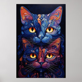 Dag & Nacht Katten: Gespiegelde Twilight Art Poster