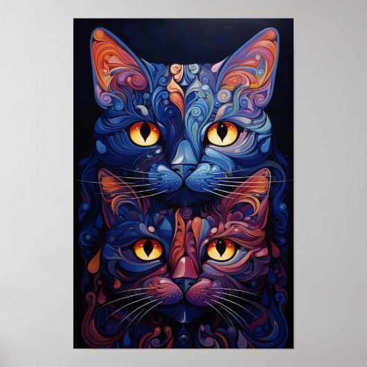 Dag & Nacht Katten: Gespiegelde Twilight Art Poster (Voorkant)