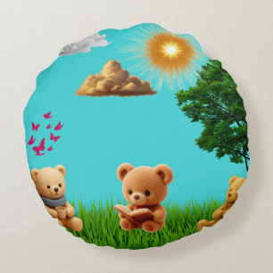 Dag & Nacht Thema Teddy Dubbelzijdige Ronde Kussen