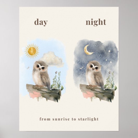 Dag & Nacht Uil Nursery Print (Voorkant)