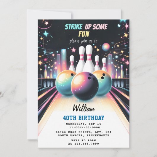 Dag Neon Boy Kinder Team Event Bowling 21e verjaar Kaart (Voorkant)