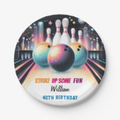 Dag Neon Boy Kinder Team Event Bowling 21e verjaar Papieren Bordje (Voorkant)