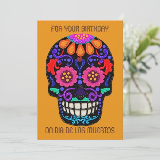 Dag op Dia de los Muertos Felt Kijk Skull (Staand voorkant)