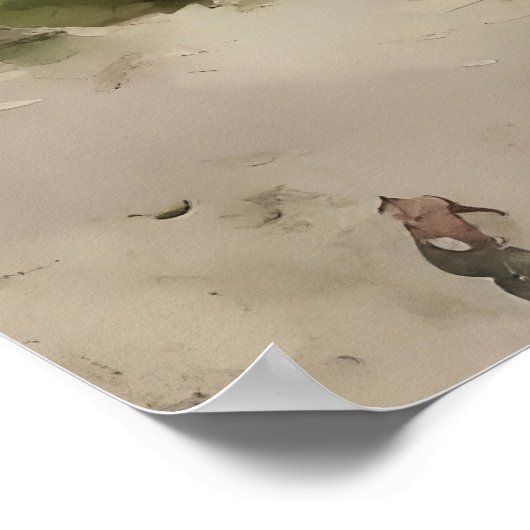 Dag op het strand -  kunst - waterverf poster (Hoek)